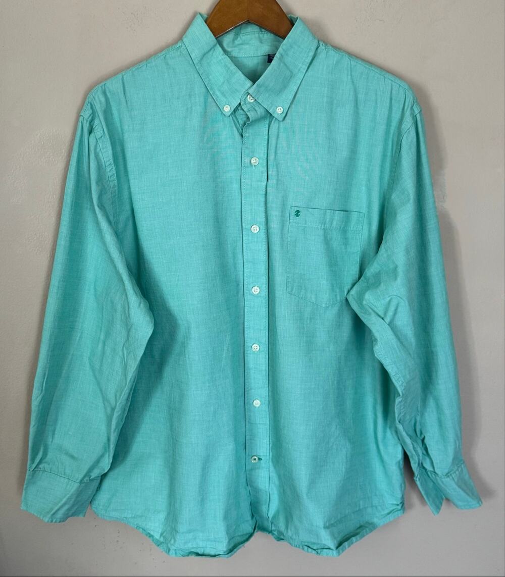 Izod Long Sleeve Shirt Men's XL Green Button Down Collered Casual